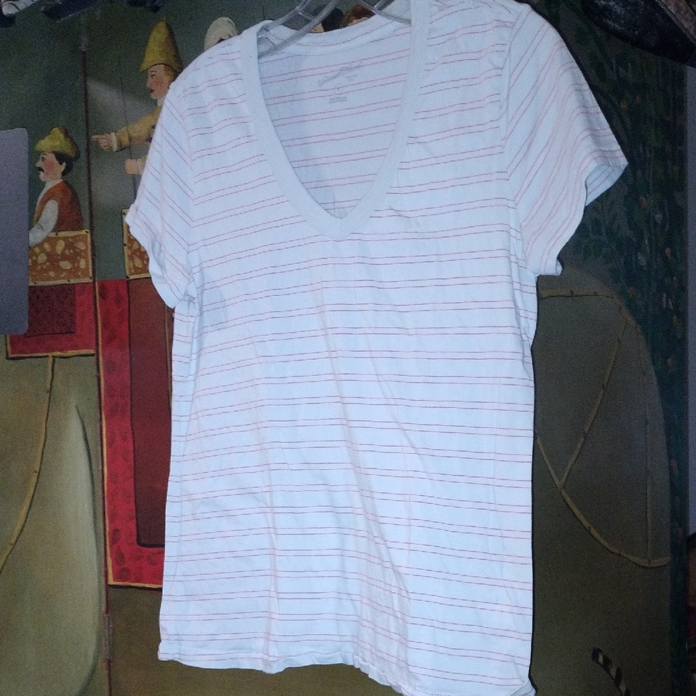 Universal Thread Pink Striped V-Neck Tee